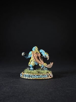 Painted tabletop miniature: blue-armored dwarf figure on a grassy base, nameplate reads 'Ult Underfoot'.