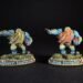 Two blue-armored dwarf miniatures with long beards stand on grassy bases, bases labeled Snorri Sourbrow and Brom Stonefist.