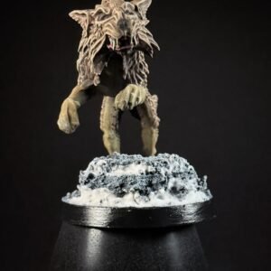 IMG_1845 Three fenrisian wolves miniatures standing on rocky, snow-covered