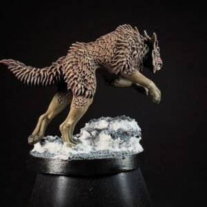 IMG_1848 Three fenrisian wolves miniatures standing on rocky, snow-covered