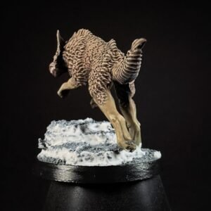 IMG_1850 Three fenrisian wolves miniatures standing on rocky, snow-covered