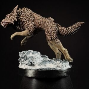 IMG_1851 Three fenrisian wolves miniatures standing on rocky, snow-covered