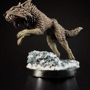 IMG_1852 Three fenrisian wolves miniatures standing on rocky, snow-covered