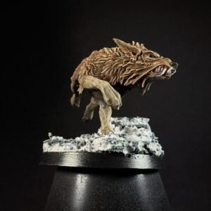 IMG_1854 Three fenrisian wolves miniatures standing on rocky, snow-covered