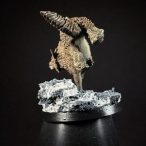 IMG_1858 Three fenrisian wolves miniatures standing on rocky, snow-covered