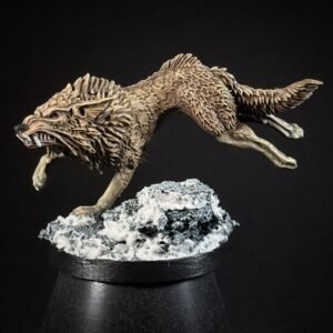 IMG_1860 Three fenrisian wolves miniatures standing on rocky, snow-covered