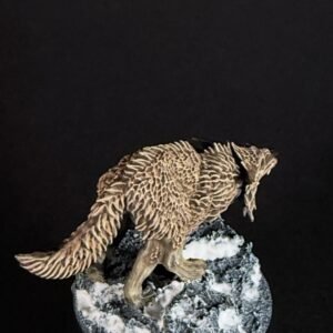 IMG_1864 Three fenrisian wolves miniatures standing on rocky, snow-covered