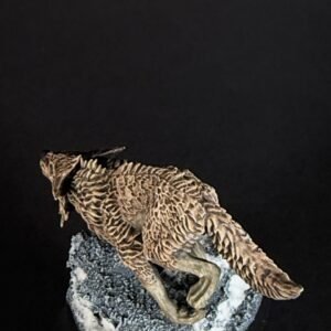 IMG_1866 Three fenrisian wolves miniatures standing on rocky, snow-covered