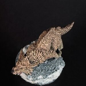 IMG_1868 Three fenrisian wolves miniatures standing on rocky, snow-covered