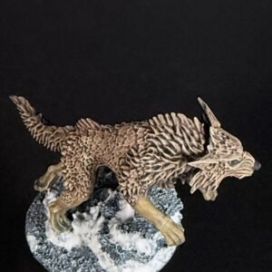 IMG_1871 Three fenrisian wolves miniatures standing on rocky, snow-covered
