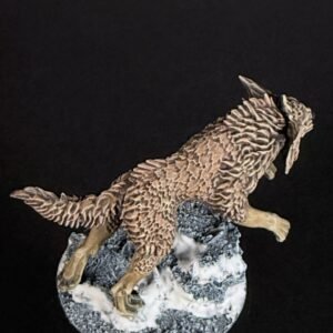 IMG_1872 Three fenrisian wolves miniatures standing on rocky, snow-covered