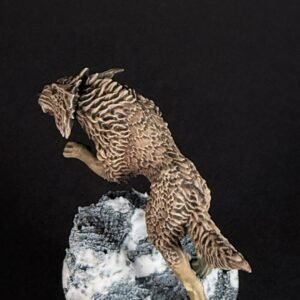 IMG_1874 Three fenrisian wolves miniatures standing on rocky, snow-covered