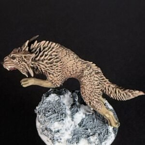 IMG_1875 Three fenrisian wolves miniatures standing on rocky, snow-covered