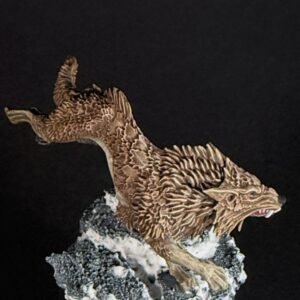 IMG_1879 Three fenrisian wolves miniatures standing on rocky, snow-covered