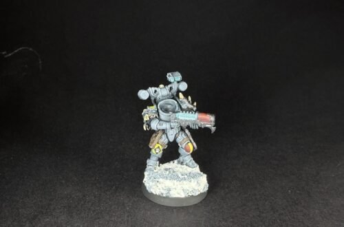 Painted Gunner Space Wolves Kill Team operative displayed on scenic base.