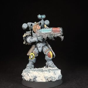 Space Wolves Wolf Scout Gunner_1947 Painted Space Wolves Wolf Scout Gunner with plasma gun on snowy base