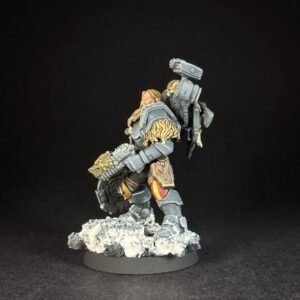 Space Wolves Wolf Scout Trapmaster _1961 Painted Space Wolves Wolf Scout Trapmaster with plasma pistol and combat blade on snowy base