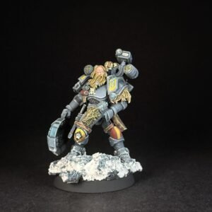 Space Wolves Wolf Scout Trapmaster _1962 Painted Space Wolves Wolf Scout Trapmaster with plasma pistol and combat blade on snowy base