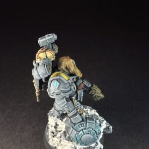 Space Wolves Wolf Scout Trapmaster _1965 Painted Space Wolves Wolf Scout Trapmaster with plasma pistol and combat blade on snowy base