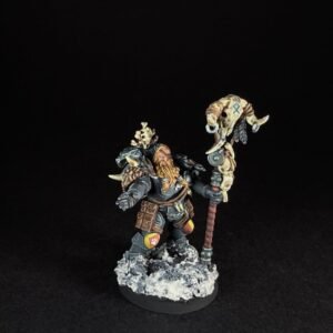 Scout Rune Priest Skjald_2002 Painted Wolf Scout Rune Priest Skjald with Bolt Pistol and Runic Staff on snowy base.