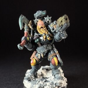 Wolf Scout Pack Leader_2006 Painted Space Wolves Wolf Scout Pack Leader with plasma pistol and power weapon on snowy base