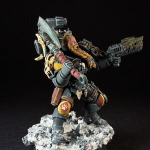 Wolf Scout Pack Leader_2007 Painted Space Wolves Wolf Scout Pack Leader with plasma pistol and power weapon on snowy base