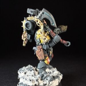 Wolf Scout Pack Leader_2008 Painted Space Wolves Wolf Scout Pack Leader with plasma pistol and power weapon on snowy base