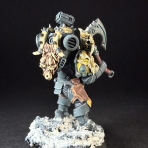 Wolf Scout Pack Leader_2009 Painted Space Wolves Wolf Scout Pack Leader with plasma pistol and power weapon on snowy base