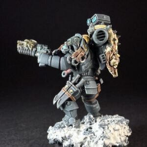Wolf Scout Pack Leader_2011 Painted Space Wolves Wolf Scout Pack Leader with plasma pistol and power weapon on snowy base