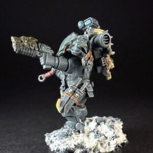 Wolf Scout Pack Leader_2012 Painted Space Wolves Wolf Scout Pack Leader with plasma pistol and power weapon on snowy base