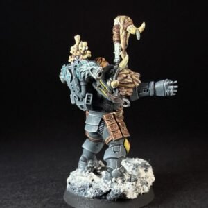 Scout Rune Priest Skjald_2016 Painted Wolf Scout Rune Priest Skjald with Bolt Pistol and Runic Staff on snowy base.
