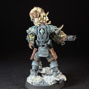 Scout Rune Priest Skjald_2017 Painted Wolf Scout Rune Priest Skjald with Bolt Pistol and Runic Staff on snowy base.