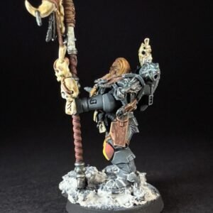 Scout Rune Priest Skjald_2019 Painted Wolf Scout Rune Priest Skjald with Bolt Pistol and Runic Staff on snowy base.