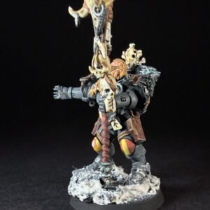 Scout Rune Priest Skjald_2021 Painted Wolf Scout Rune Priest Skjald with Bolt Pistol and Runic Staff on snowy base.