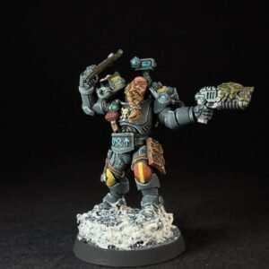 Painted Wolf Scout Hunter_2023 Painted Wolf Scout Hunter with Plasma Pistol and Combat Blade on snowy base.