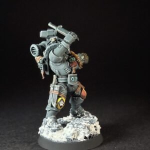 Painted Wolf Scout Hunter_2025 Painted Wolf Scout Hunter with Plasma Pistol and Combat Blade on snowy base.