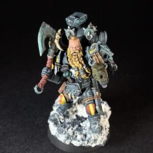 Wolf Scout Pack Leader_2047 Painted Space Wolves Wolf Scout Pack Leader with plasma pistol and power weapon on snowy base