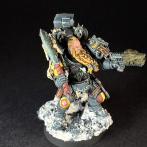 Wolf Scout Pack Leader_2048 Painted Space Wolves Wolf Scout Pack Leader with plasma pistol and power weapon on snowy base