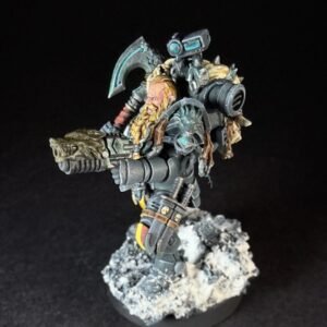 Wolf Scout Pack Leader_2054 Painted Space Wolves Wolf Scout Pack Leader with plasma pistol and power weapon on snowy base