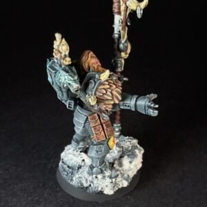 Scout Rune Priest Skjald_2057 Painted Wolf Scout Rune Priest Skjald with Bolt Pistol and Runic Staff on snowy base.