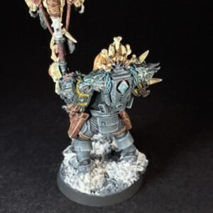 Scout Rune Priest Skjald_2059 Painted Wolf Scout Rune Priest Skjald with Bolt Pistol and Runic Staff on snowy base.